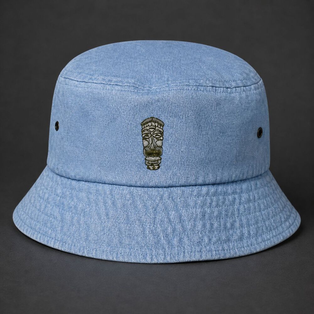 American Eagle Blue Bucket Hat Tiki Face Embroidered Y2K Style Unisex